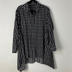 Zac & Rachel Black/White Gingham Tunic‎ Shirt Boho Artsy Lagenlook Statement 2X